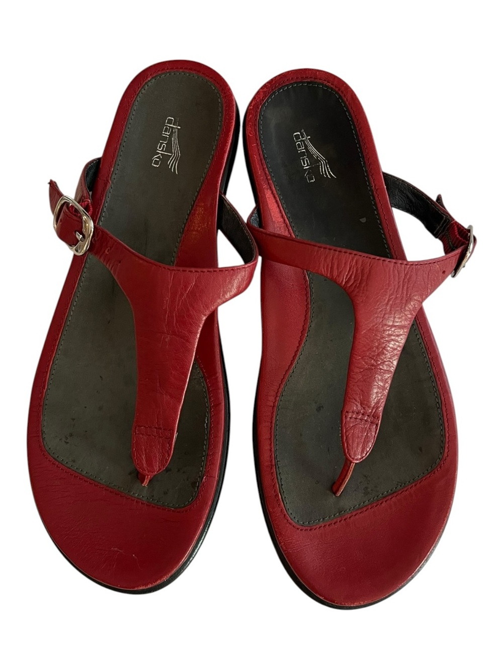 Dansko Red Leather Thong Sandals with Buckle Strap Size 38